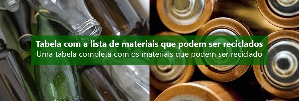 Tabela com a lista de materiais que podem ser reciclados