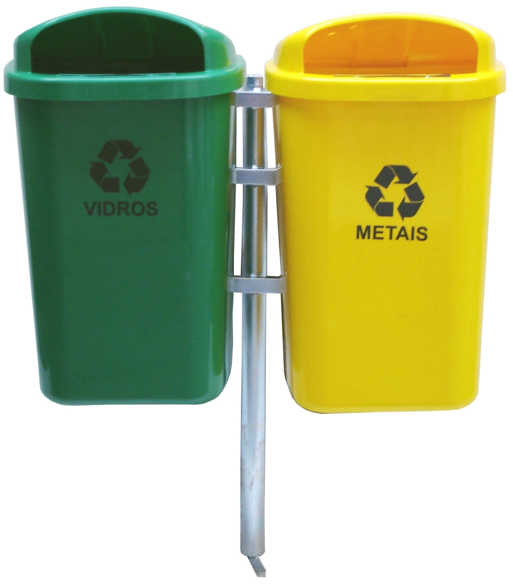 Poste Com 2 Lixeiras 50 Litros Modelo Papeleira