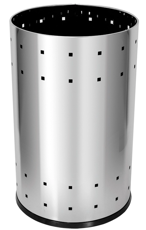 LIXEIRA TELADA EM AÇO INOX COM BASE DE PLÁSTICO